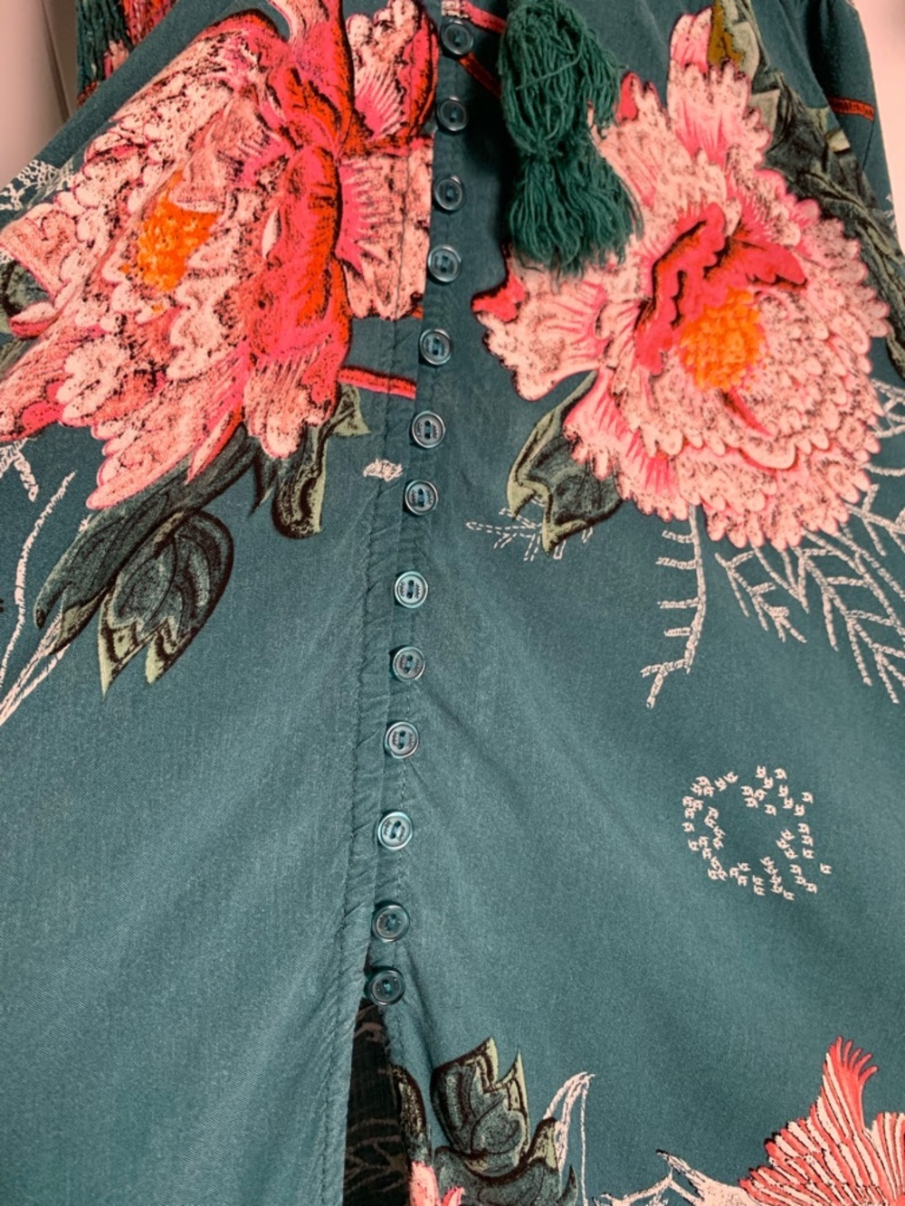 Jaase Maxi Dress XS Teal Floral Boho Autumn Wedding Guest Smocked V-Neck - Picture 6 of 16